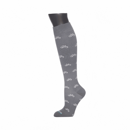 Venasense Knee-High Compression Socks in all four designs: Gray Bicycles, Rainbow Pink, Blue and Black