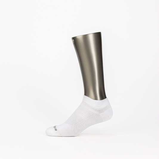 Athletic Ankle Compression Socks in White – on a mannequin foot, product photo