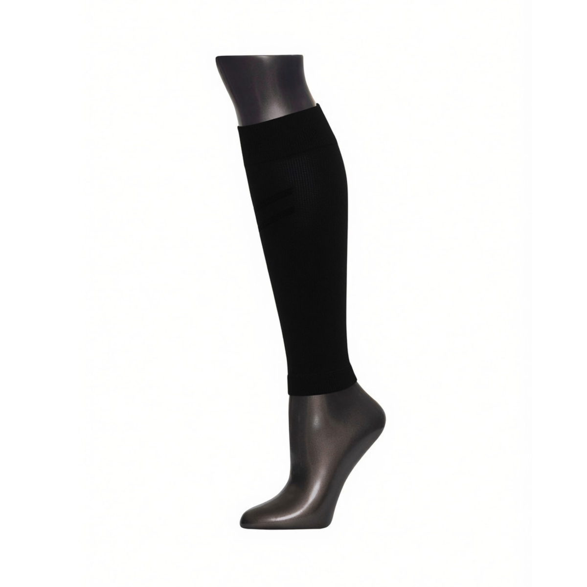 Athletic Compression Calf Sleeves in Black – on a mannequin leg, product photo