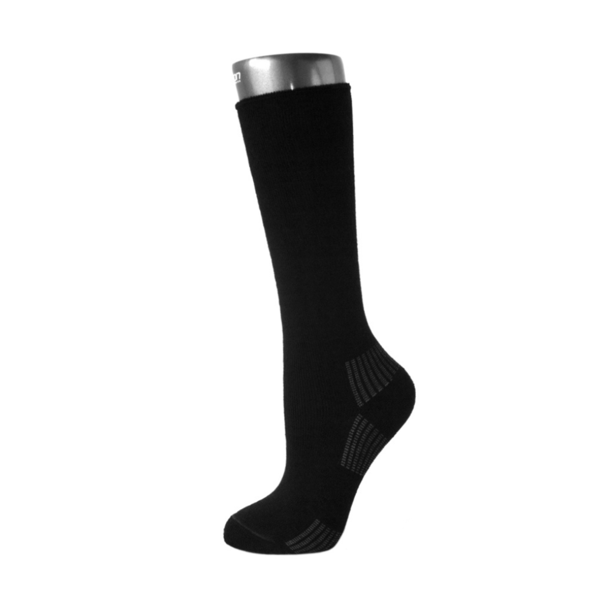 Cushioned Sensitive Feet Socks in Black – on a mannequin foot, product photo