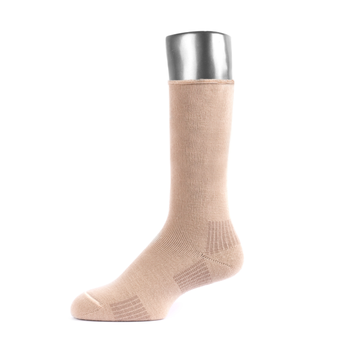 Cushioned Sensitive Feet Socks in Sand – on a mannequin foot, product photo
