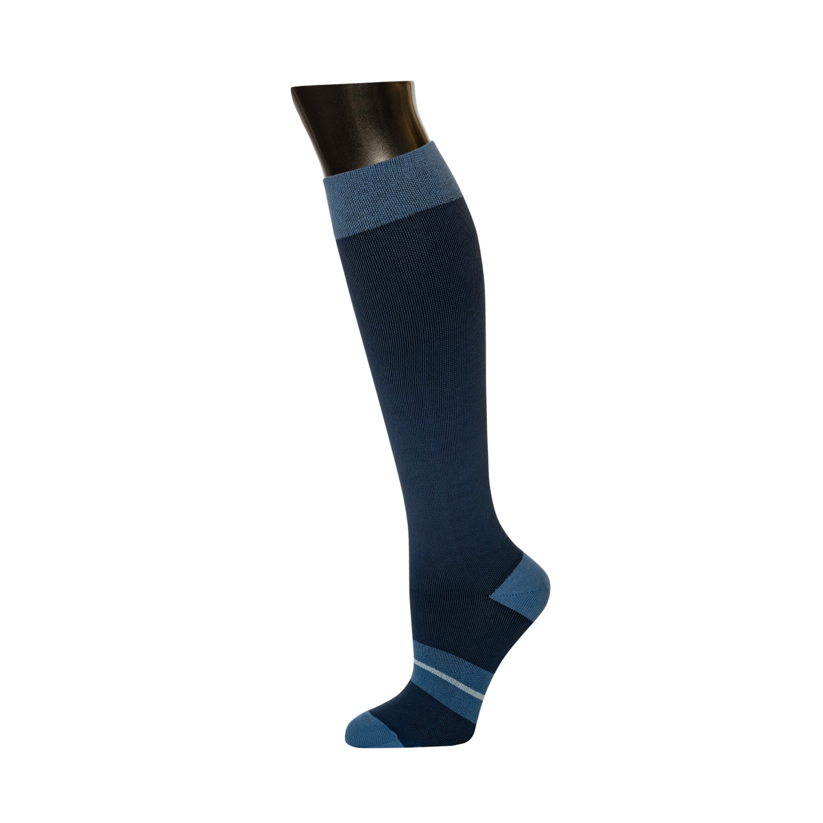 Knee-High Compression Socks 3-Pack in Blue – single sock on a mannequin leg, product photo