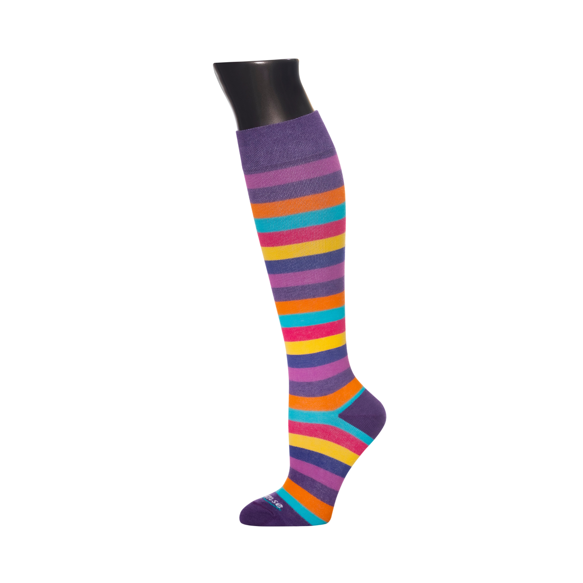 Knee-High Compression Socks in Rainbow Pink – on a mannequin leg, product photo