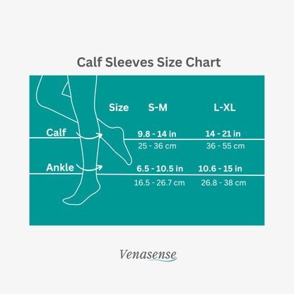 Venasense size chart for compression calf sleeves