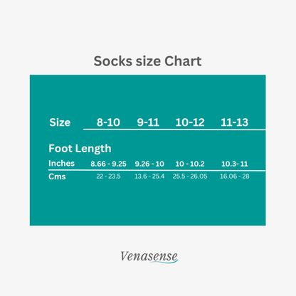 Venasense size chart for compression socks
